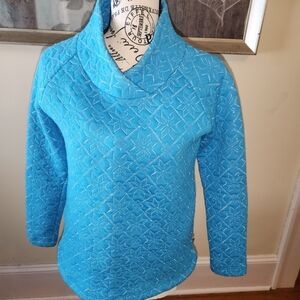 T By Talbots Turquoise Quilted Cowl Neck Top